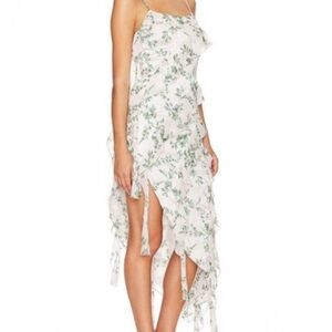 Misa Los Angeles Asymmetrical Floral Dress in White and Green